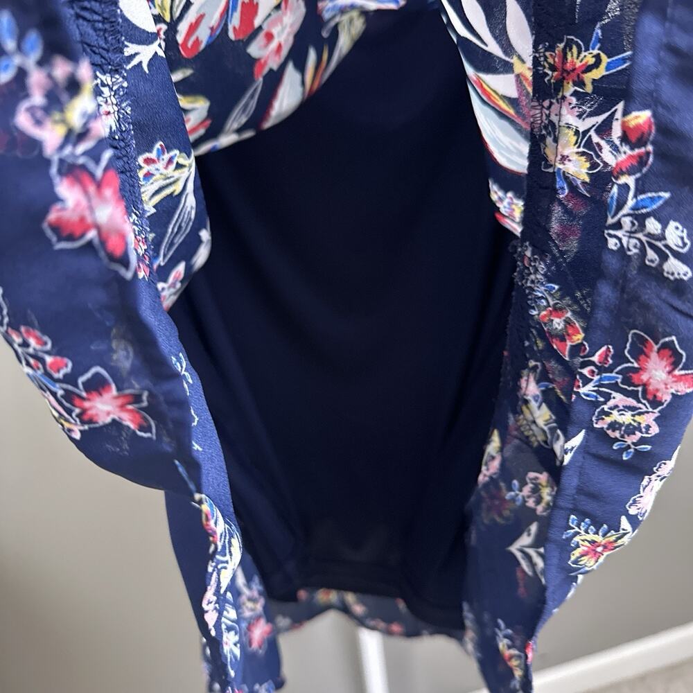 Vintage Massini Floral Dress XL Navy Tropical Midi Drawstring Waist Cottagecore - Picture 6 of 8